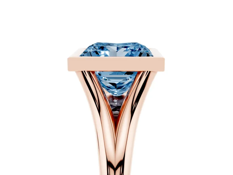 Fancy Blue Bezel Set Princess Cut Diamond Solitaire Ring Set in Rose gold with Tapered Band