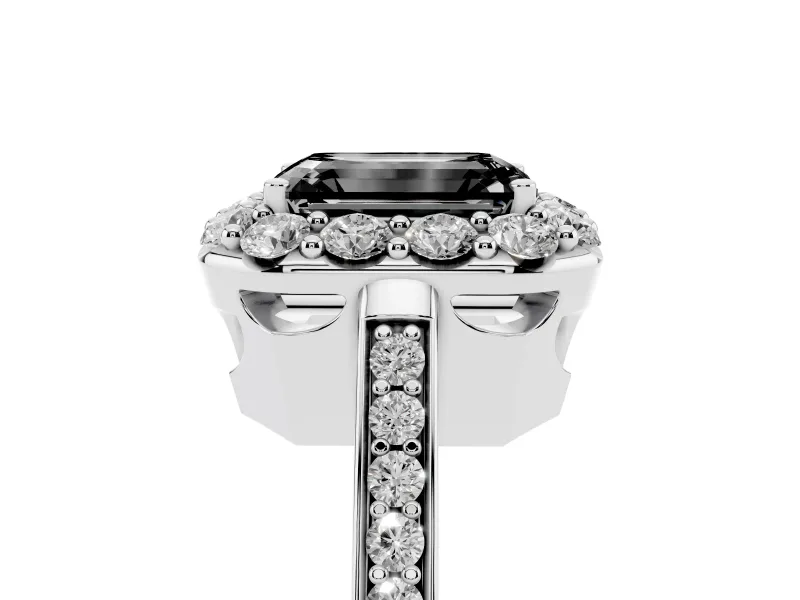 Emerald Cut Floral Halo Engagement Ring Setting for a Black Center | Large Round Accents | Platinum
