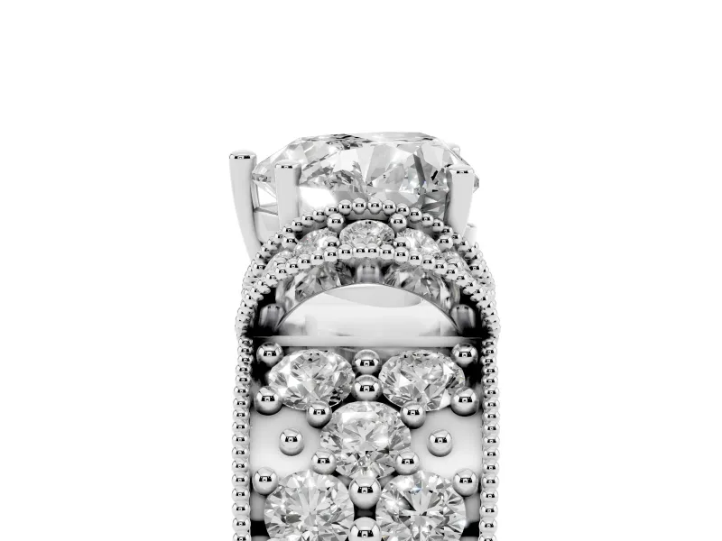 Heart-Shaped Vintage Milgrain Pave Engagement Ring Setting | Crescent Side Rows | Sterling Silver