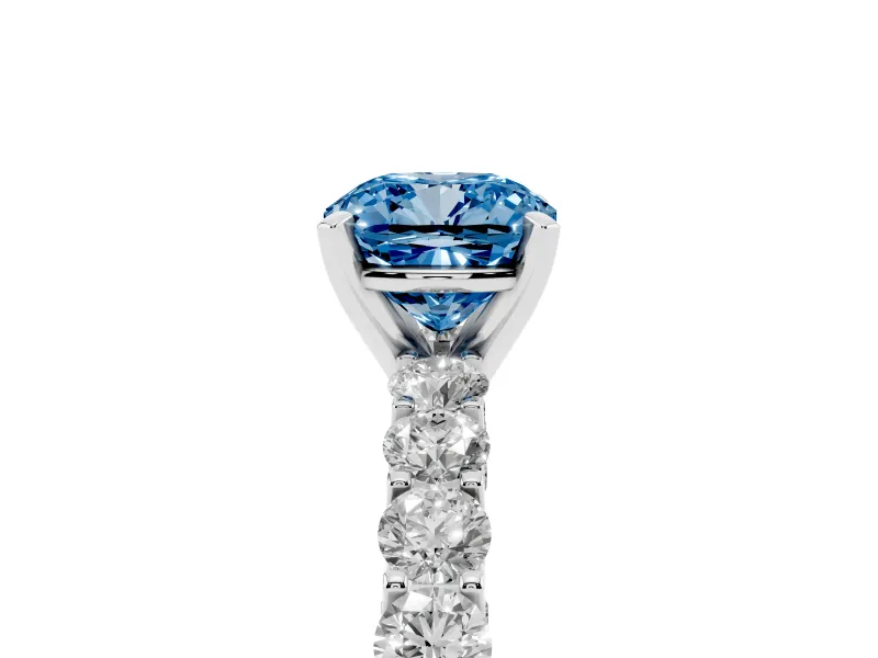 Cushion Cut Shared Prong Engagement Ring Setting for a Fancy Blue Lab-Grown Diamond | Platinum