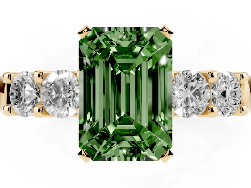 Emerald Cut Five Stone Engagement Ring Setting for a Fancy Green Lab-Grown Diamond | Yellow Gold