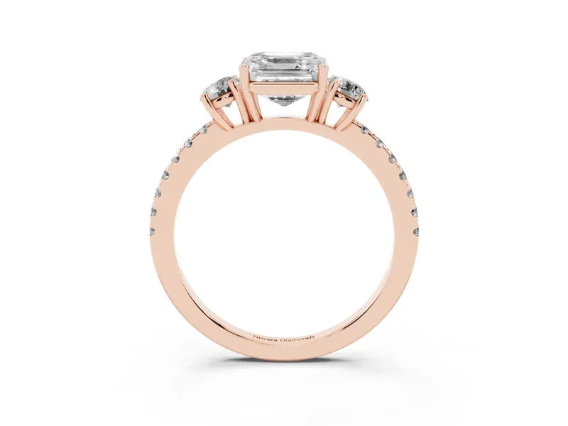 Asscher Cut Three Stone Engagement Ring Setting | Pave Shoulders | Rose Gold