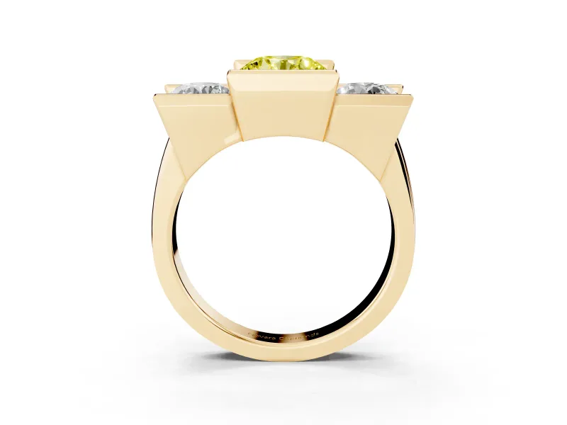 Round Channel-Set Three Stone Engagement Ring Setting for a Fancy Yellow Lab-Grown Diamond | Yellow Gold