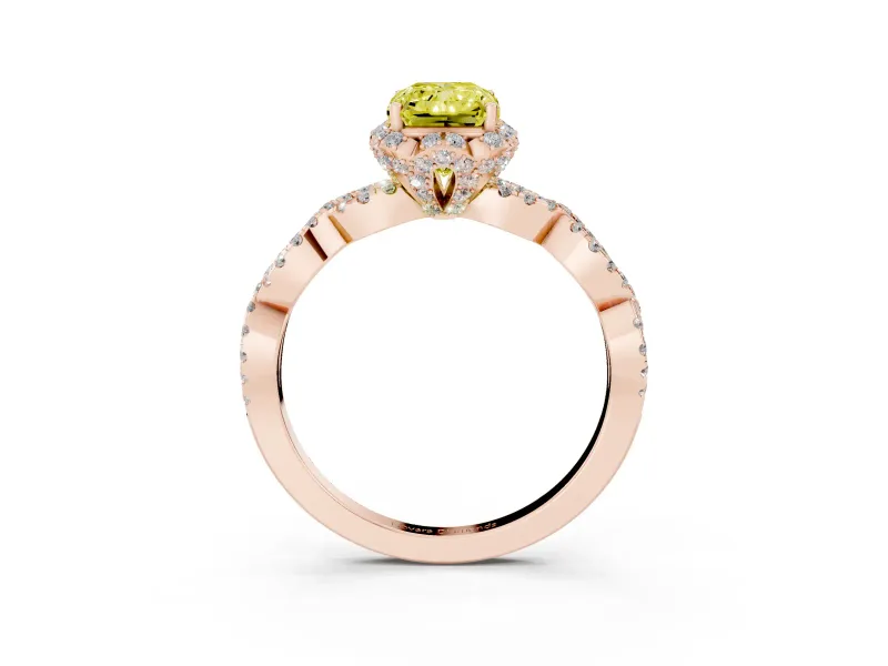 Radiant Cut Milgrain Halo Engagement Ring Setting for a Fancy Yellow Lab-Grown Diamond | Graduated Shoulders | Rose Gold