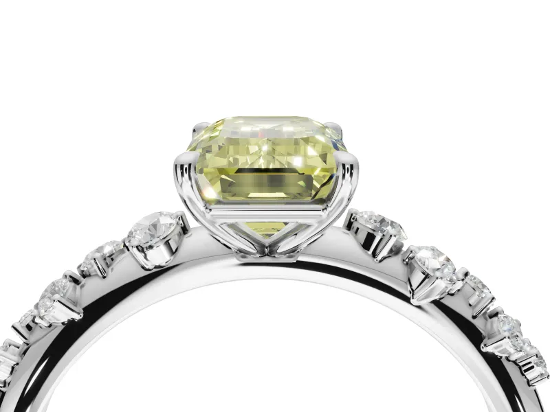 Emerald Cut Graduated Solitaire Engagement Ring Setting for a Fancy Yellow Lab-Grown Diamond | Platinum