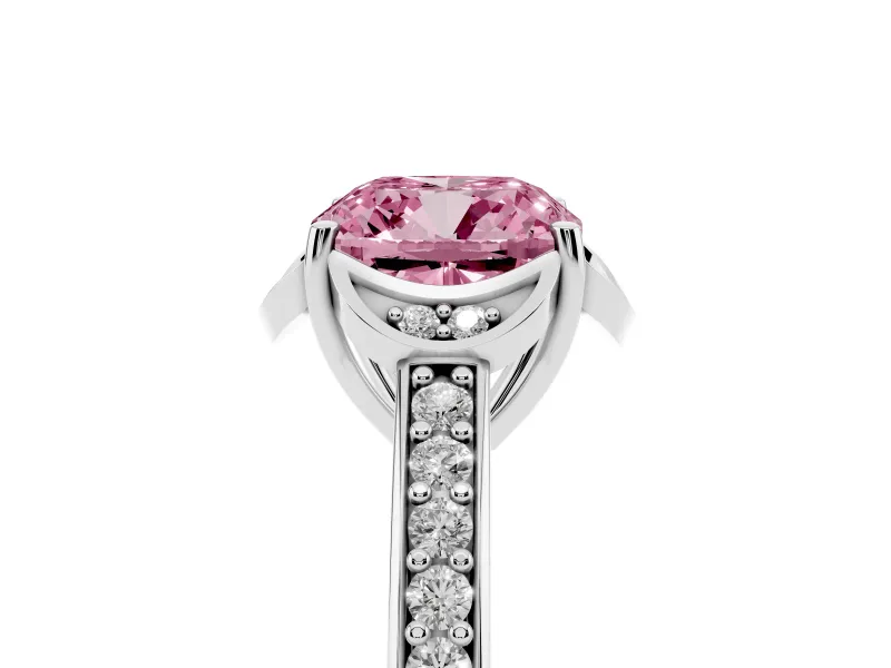 Cushion Cut Floral Pavé Engagement Ring Setting for a Fancy Pink Lab-Grown Diamond | White Gold