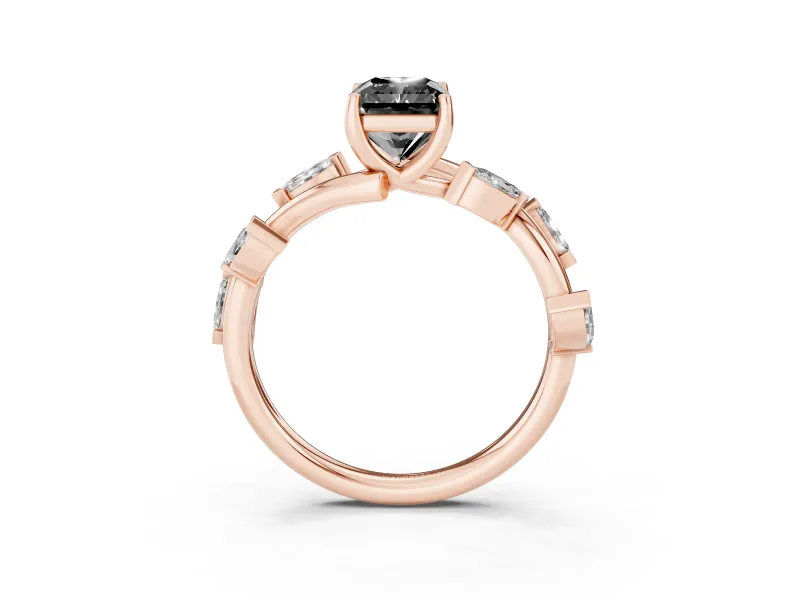 Radiant Cut Twisted Vine Engagement Ring Setting for a Black Center | Marquise Leaves | Rose Gold