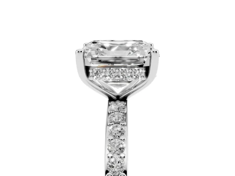 Asscher Cut Diamond Pavé Band Ring Set in Silver with Prong-Set Center Stone