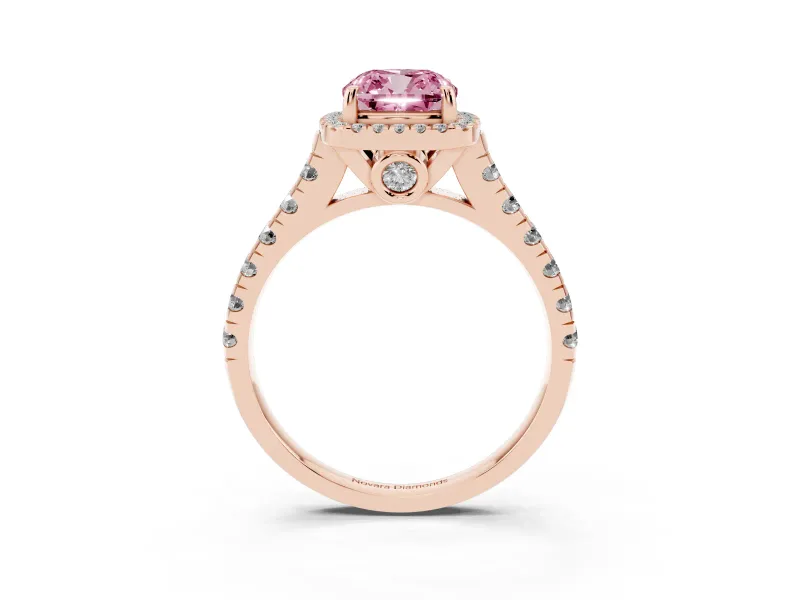 Cushion Cut Accented Halo Engagement Ring Setting for a Fancy Pink Lab-Grown Diamond | Rose Gold