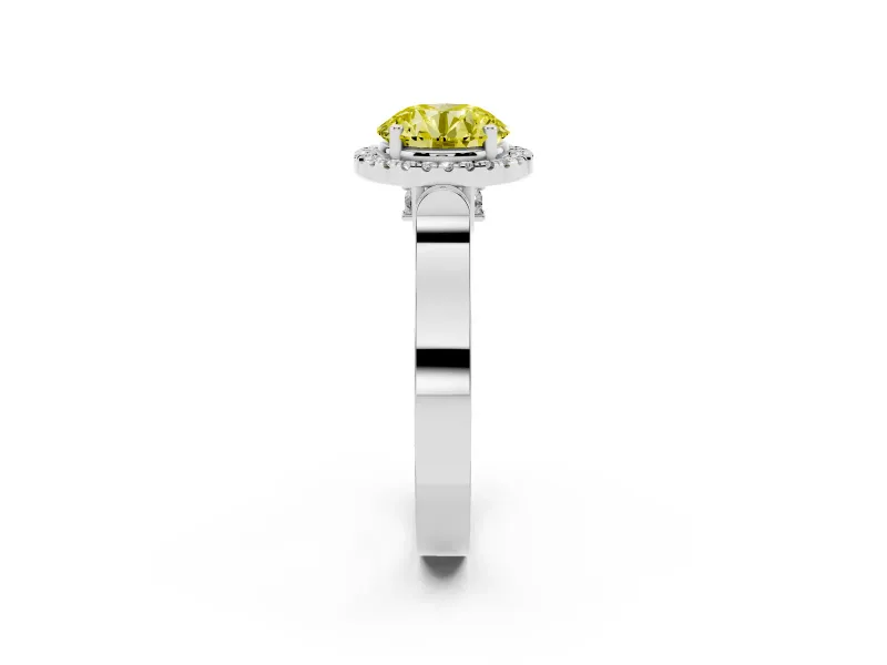 Round Pavé Halo Engagement Ring Setting for a Fancy Yellow Lab-Grown Diamond | Platinum