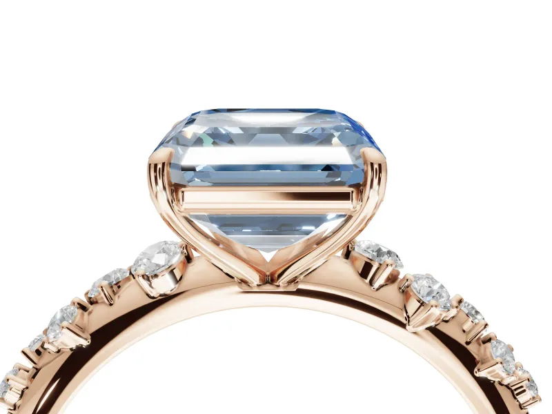 Asscher Cut Graduated Solitaire Engagement Ring Setting for a Fancy Blue Lab-Grown Diamond | Rose Gold