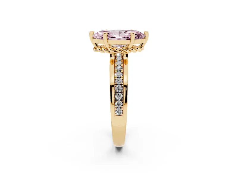 Marquise Channel Set Engagement Ring Setting for a Fancy Pink Lab-Grown Diamond | Rope Collar | Yellow Gold