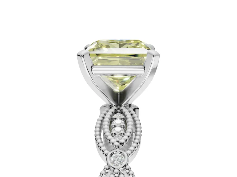 Princess Cut Vintage Engagement Ring Setting for a Fancy Yellow Lab-Grown Diamond | Graduated Stations | White Gold