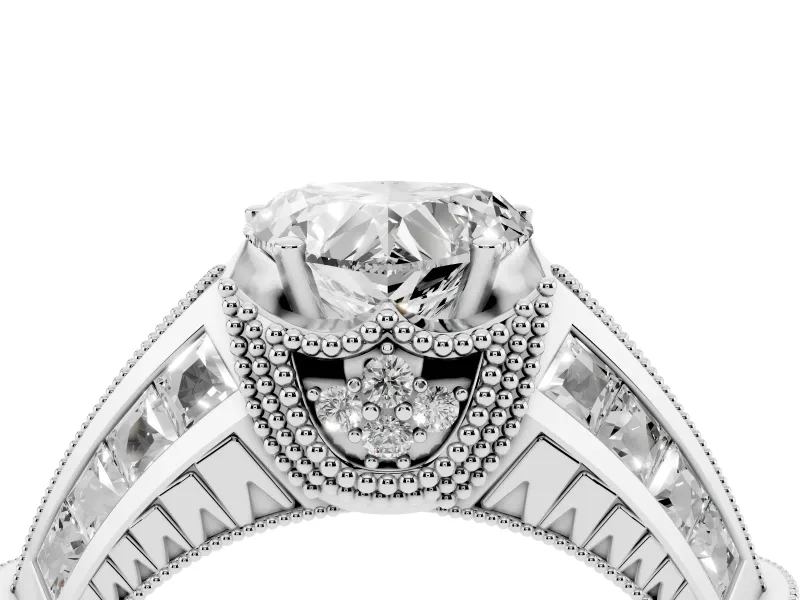 Heart Cut Diamond Vintage-Inspired Milgrain Ring Set in Platinum with Accent Split Shank