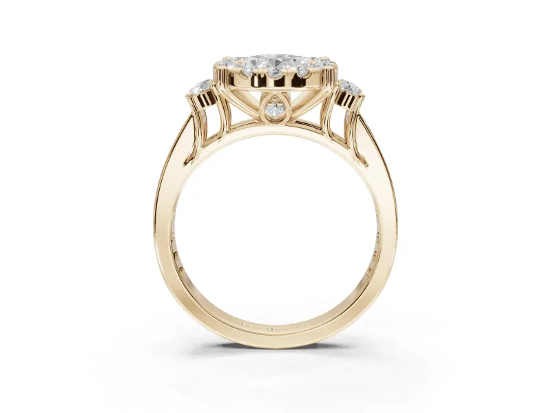 Oval Halo Side Cluster Engagement Ring Setting | Graduated Channel Band | Yellow Gold