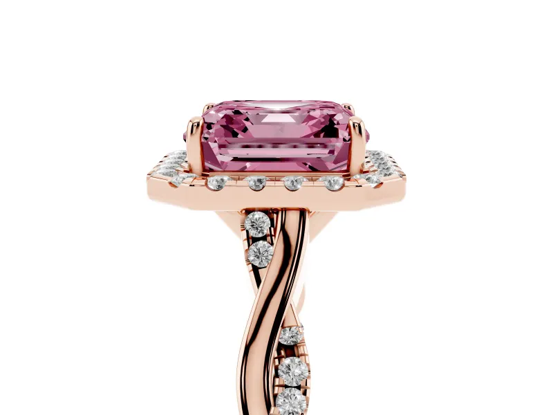 Asscher Cut Twist Halo Engagement Ring Setting for a Fancy Pink Lab-Grown Diamond | Rose Gold