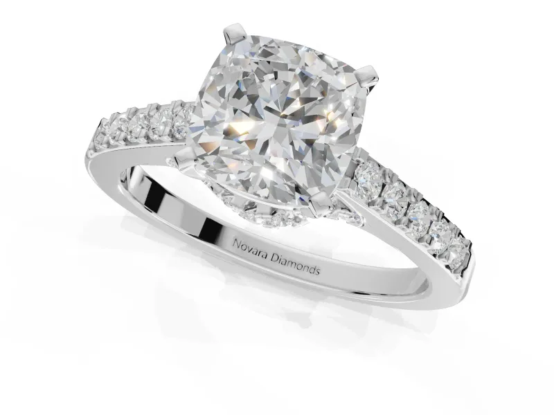 Cushion Cut Pavé Solitaire Engagement Ring Setting | Crossover Gallery | Platinum