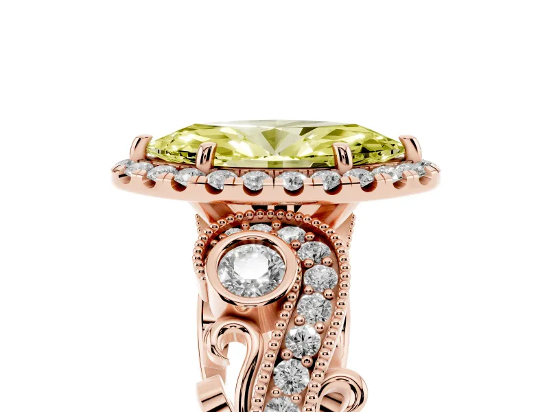 Marquise Vintage Halo Engagement Ring Setting for a Fancy Yellow Lab-Grown Diamond | Bezel Shoulder Accents | Rose Gold