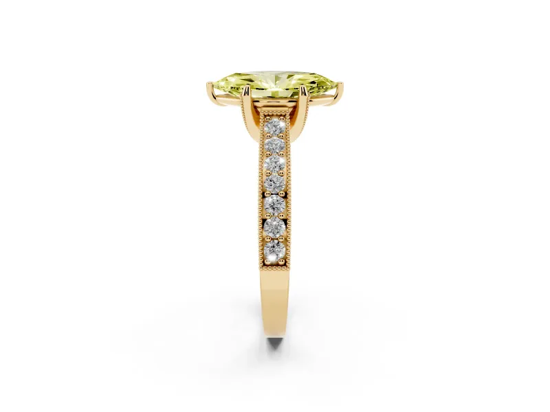 Marquise Hidden Halo Engagement Ring Setting for a Fancy Yellow Lab-Grown Diamond | Milgrain Pave | Yellow Gold