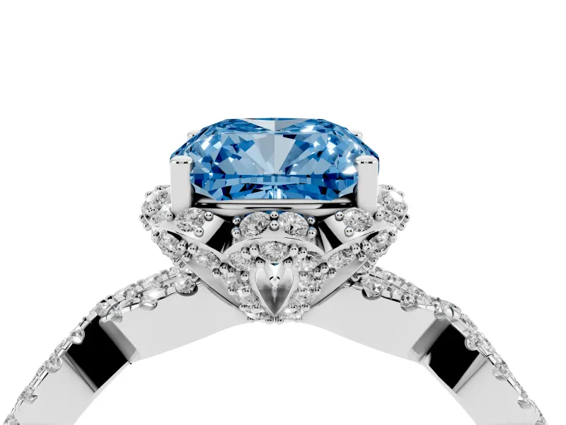 Cushion Cut Halo Engagement Ring Setting for a Fancy Blue Lab-Grown Diamond | Sterling Silver - Design NV-24725