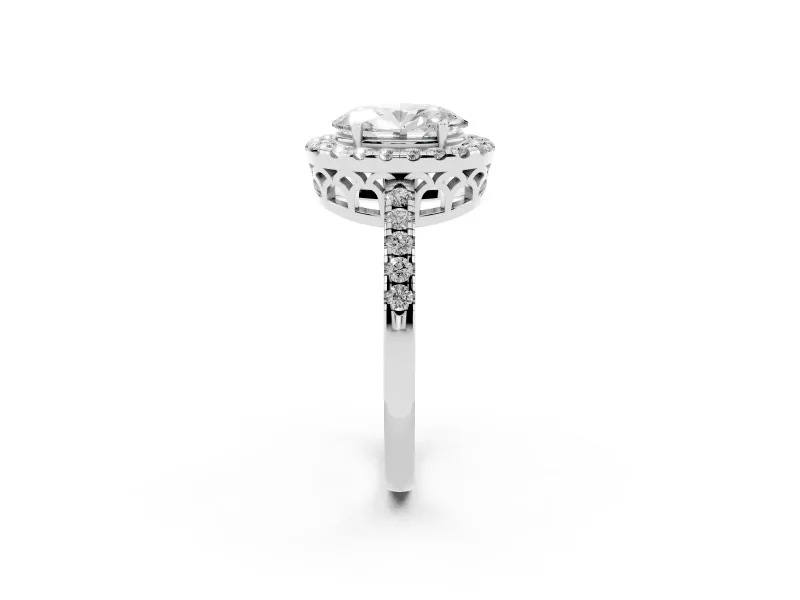 Oval Halo Engagement Ring Setting | Shared Prong Pavé Band | Sterling Silver