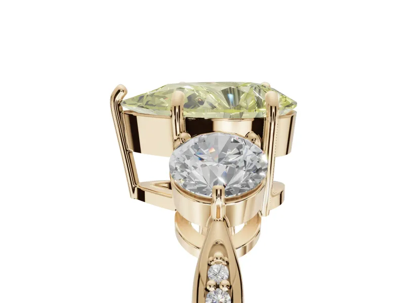 Pear-Shaped Three Stone Engagement Ring Setting for a Fancy Yellow Lab-Grown Diamond | Tapered Pave Band | Yellow Gold