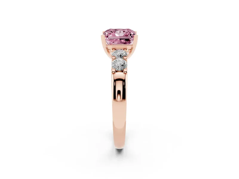 Fancy Pink Princess Cut Diamond Five-Stone Prong Set Engagement Ring Set in Rose gold with Channel Band