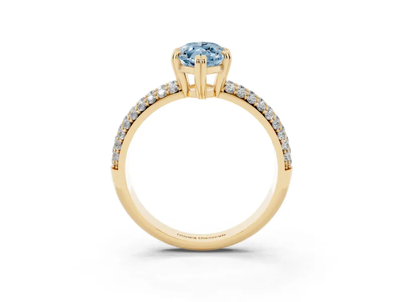 Marquise Three Row Pave Engagement Ring Setting for a Fancy Blue Lab-Grown Diamond | Yellow Gold