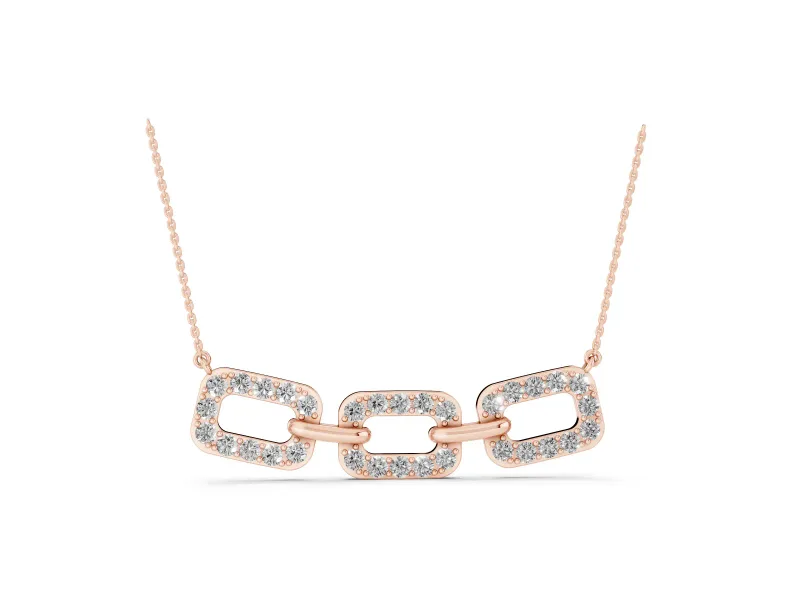 Round Lab-Grown Diamond Pavé Cushion Link Pendant Necklace | Shared Prongs | Rose Gold