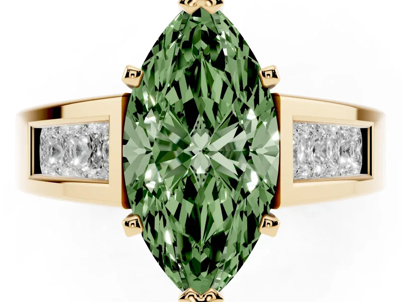 Marquise Channel-Set Engagement Ring Setting for a Fancy Green Lab-Grown Diamond | Yellow Gold
