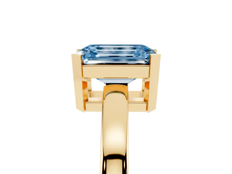 Emerald Cut Solitaire Engagement Ring Setting for a Fancy Blue Lab-Grown Diamond | Flat Tab Prongs | Yellow Gold