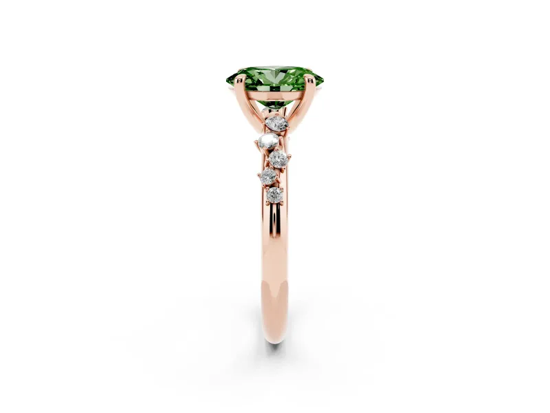 Oval Graduated Accent Engagement Ring Setting for a Fancy Green Lab-Grown Diamond | Rose Gold