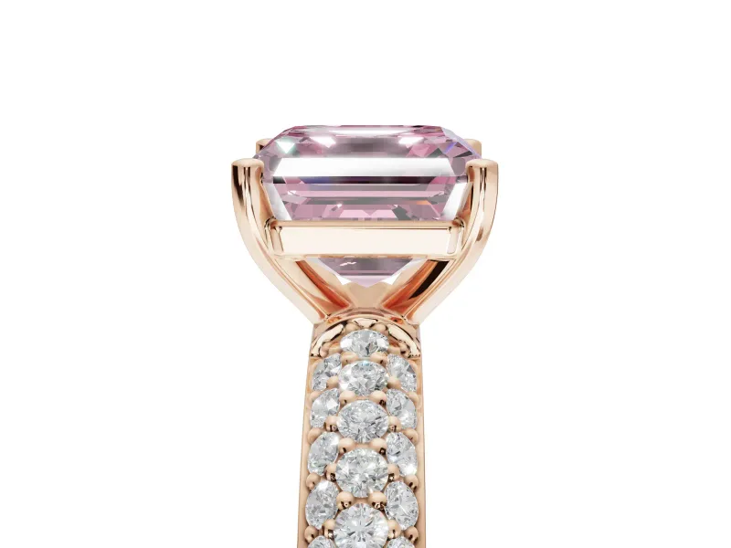 Asscher Cut Domed Pavé Engagement Ring Setting for a Fancy Pink Lab-Grown Diamond | Rose Gold