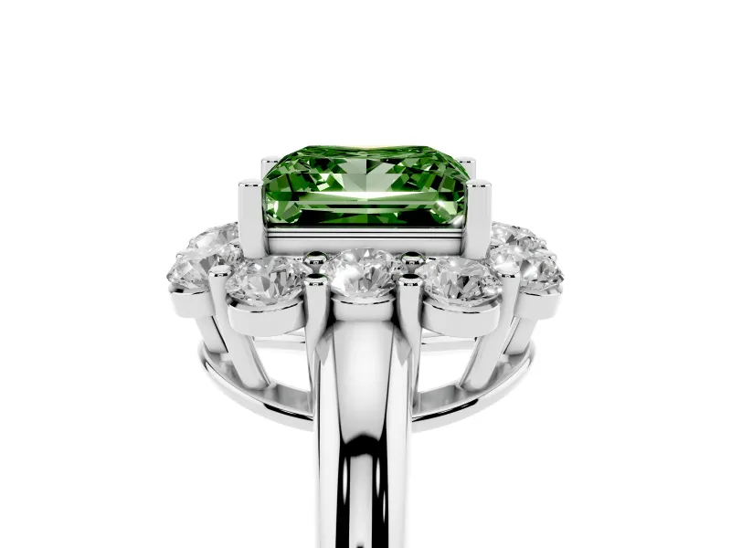 Princess Cut Graduated Milgrain Halo Engagement Ring Setting for a Fancy Green Lab-Grown Diamond | Sterling Silver
