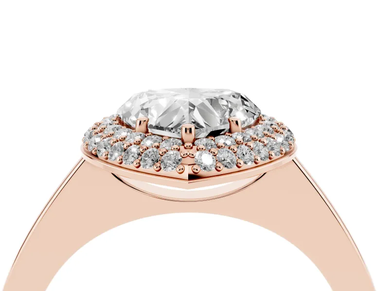 Heart Cut Diamond Halo Engagement Ring Set in Rose gold with Solitaire Band and Prong Setting
