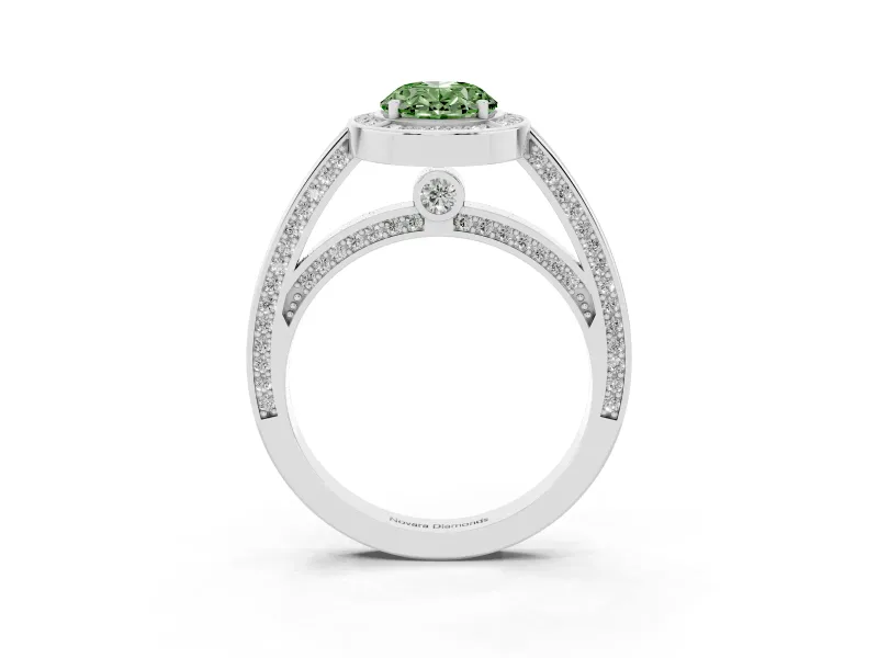 Oval Sectioned Halo Engagement Ring Setting for a Fancy Green Lab-Grown Diamond | White Gold
