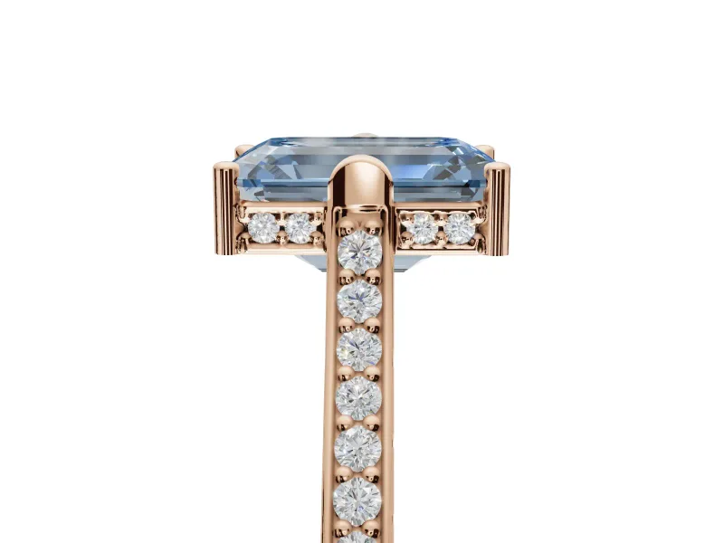 Emerald Cut Vintage Cathedral Engagement Ring Setting for a Fancy Blue Lab-Grown Diamond | Carved Band | Rose Gold
