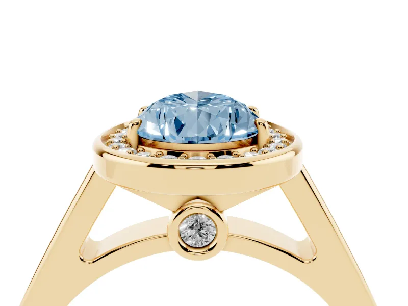 Pear-Shaped Rimmed Halo Engagement Ring Setting for a Fancy Blue Lab-Grown Diamond | Yellow Gold