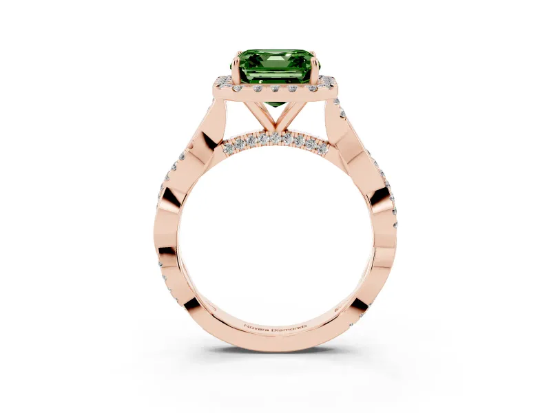 Asscher Cut Twist Halo Engagement Ring Setting for a Fancy Green Lab-Grown Diamond | Rose Gold