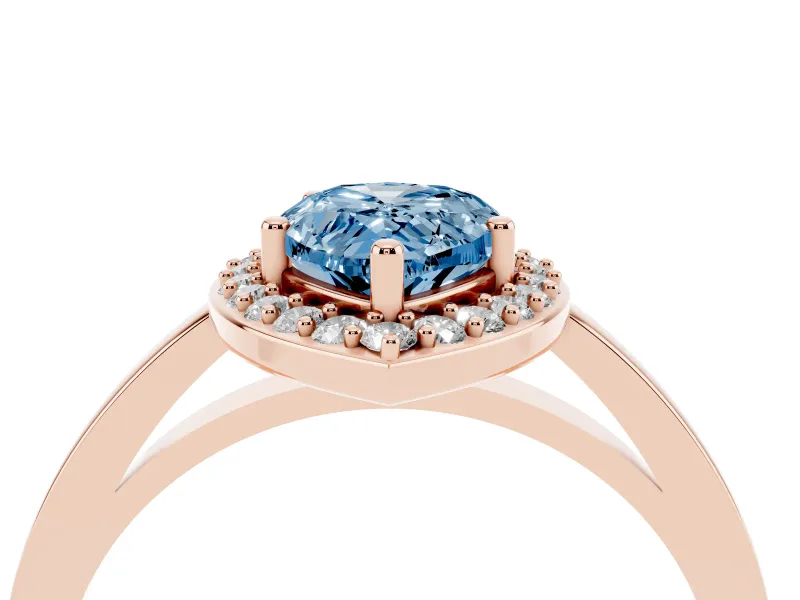 Pear-Shaped Thin Halo Engagement Ring Setting for a Fancy Blue Lab-Grown Diamond | Slim Plain Band | Rose Gold