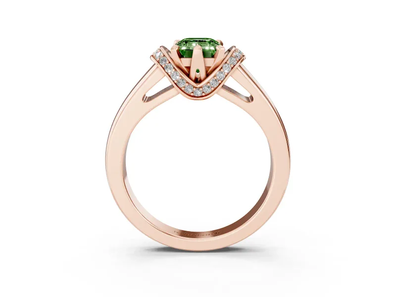 Emerald Cut Pavé Collar Engagement Ring Setting for a Fancy Green Lab-Grown Diamond | Rose Gold