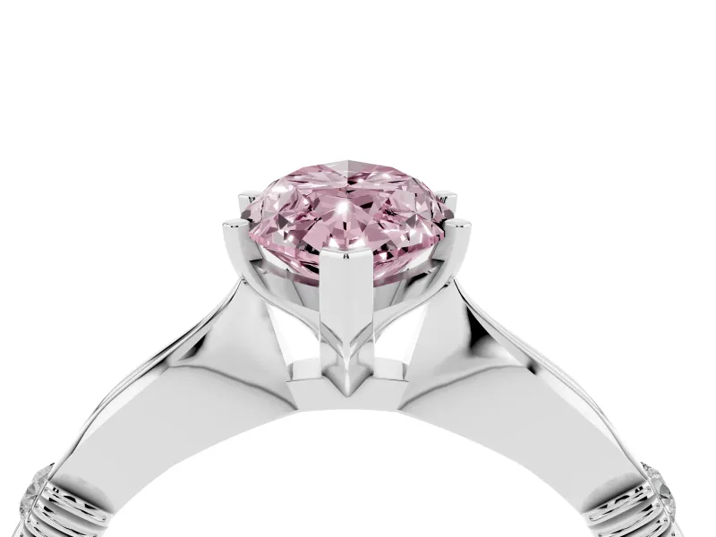 Fancy Pink Marquise Cut Diamond Solitaire Twisted Band Ring Set in Platinum with Accent Stones and Prong Setting