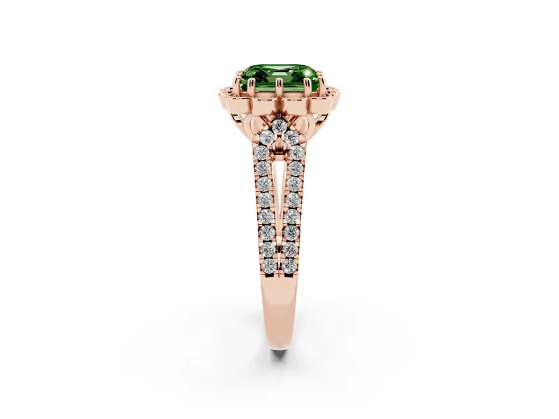 Asscher Cut Floral Halo Engagement Ring Setting for a Fancy Green Lab-Grown Diamond | Pavé Split Shank | Rose Gold