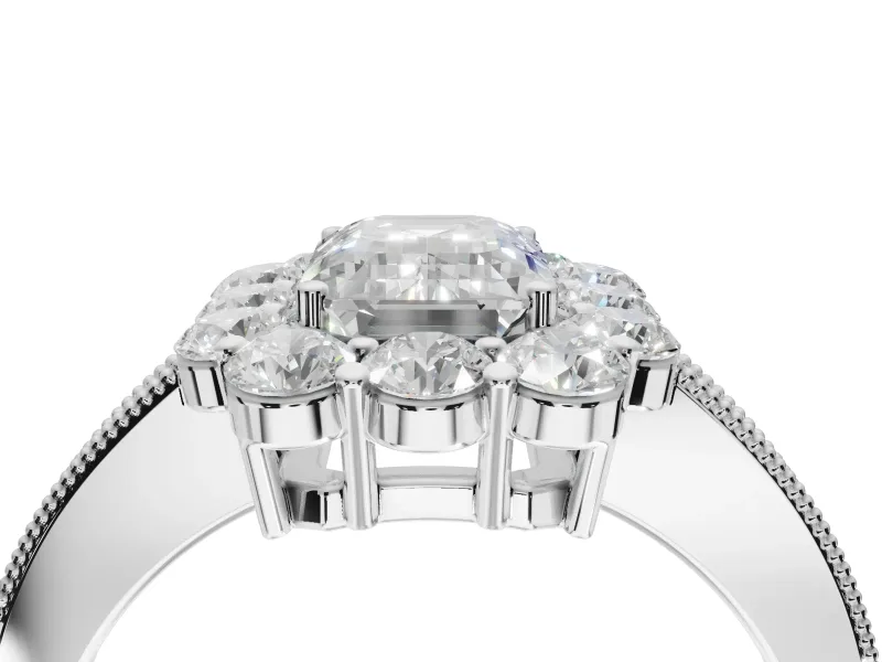Emerald Cut Vintage Halo Engagement Ring Setting | Milgrain Channel Band | Platinum