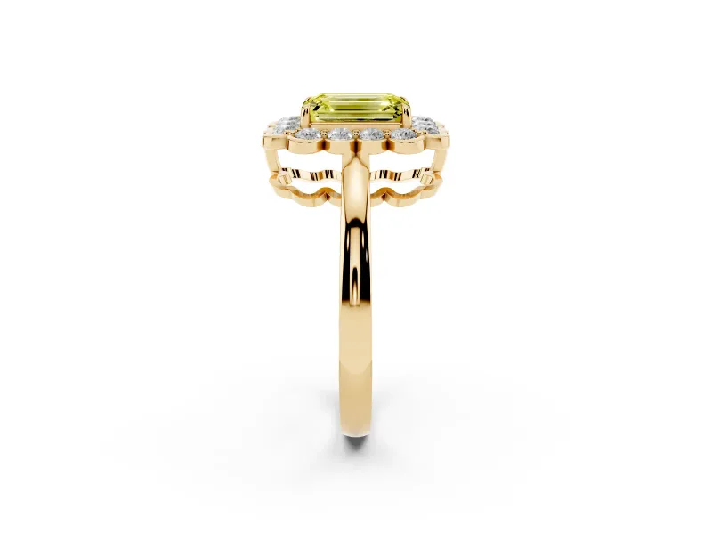 Emerald Cut Halo Engagement Ring Setting for a Fancy Yellow Lab-Grown Diamond | Yellow Gold - Design NV-24719