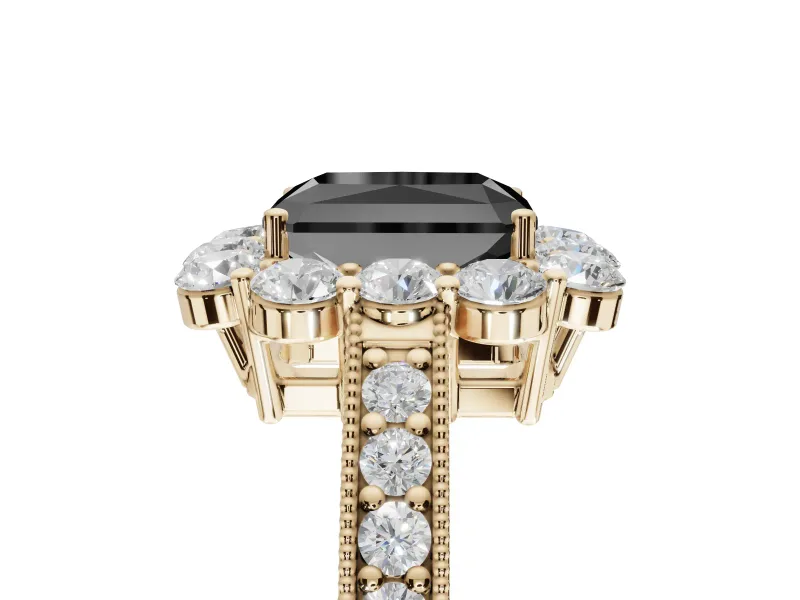 Radiant Cut Vintage Halo Engagement Ring Setting for a Black Center | Yellow Gold