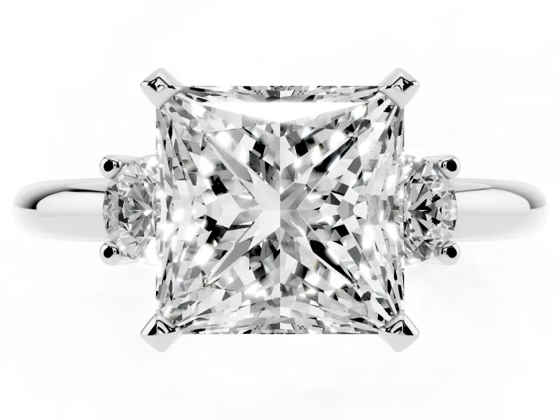 Three-Stone Princess Cut Diamond Ring Set in Silver with Prong Setting and Plain Band