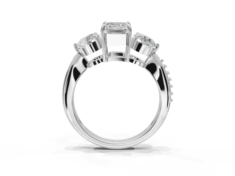Emerald Cut Three Stone Engagement Ring Setting | Tapered Pave Band | Platinum