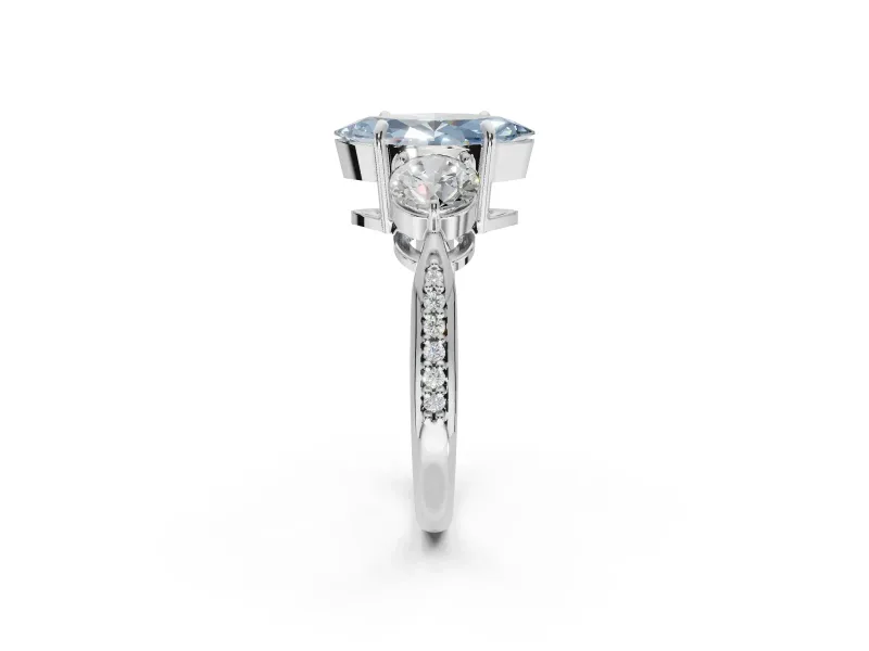 Marquise Three Stone Engagement Ring Setting for a Fancy Blue Lab-Grown Diamond | Tapered Pave Band | White Gold