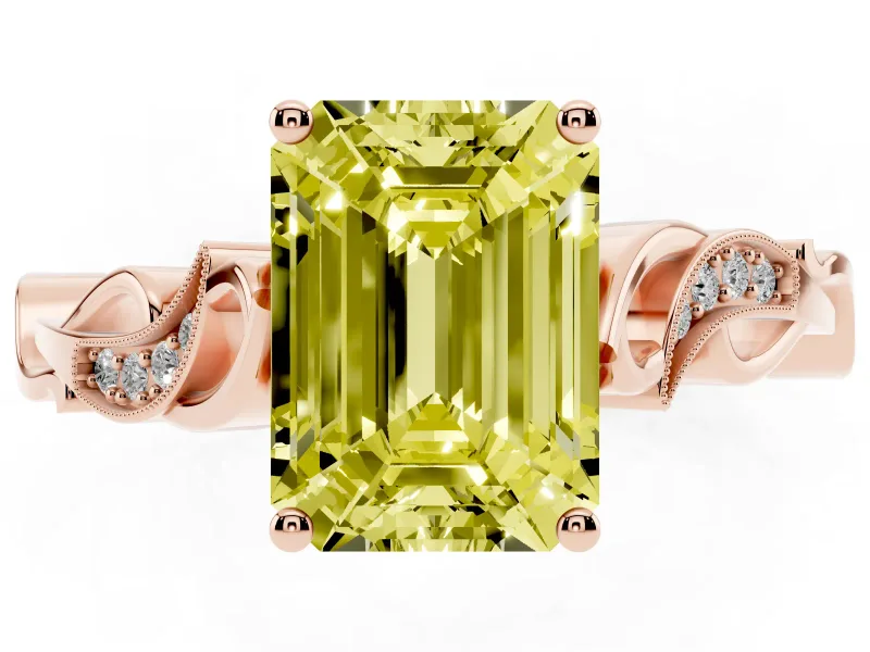 Emerald Cut Vine Engagement Ring Setting for a Fancy Yellow Lab-Grown Diamond | Rose Gold